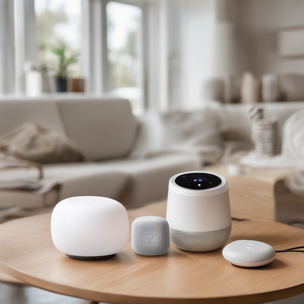 Smart home devices on a table.